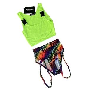 NWT Iheartraves Trippy Animal Print Multicolored Bottoms with Leg Straps Sz XS/S